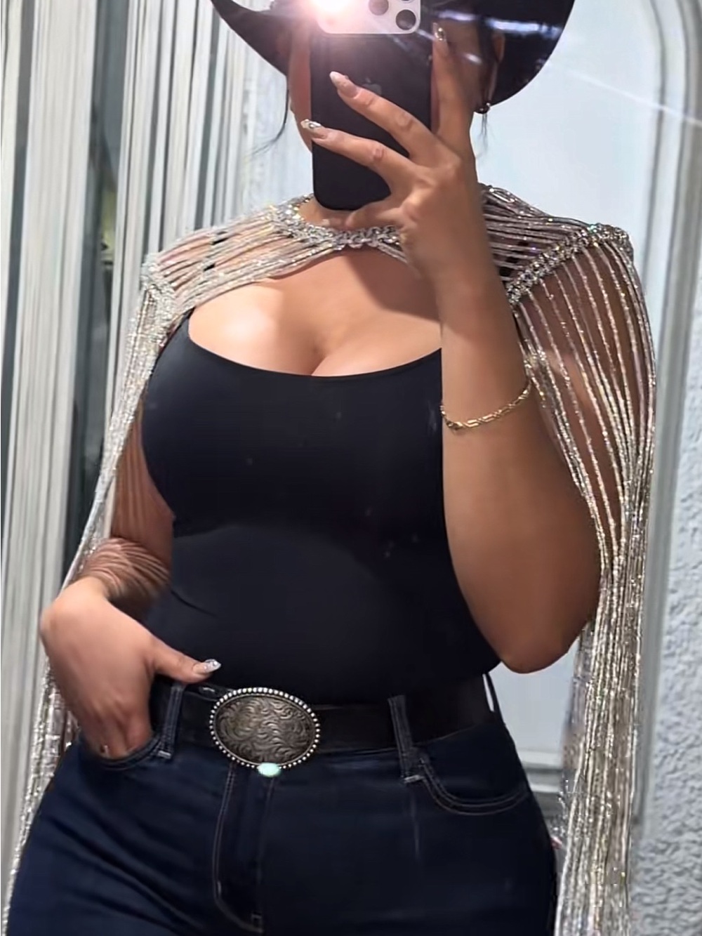 Rhinestone shoulder Cape